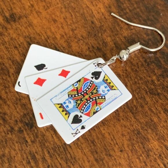 Deck of Cards Earrings, Playing Cards Casino Poker Diamond King Maverick Card - Picture 4 of 9